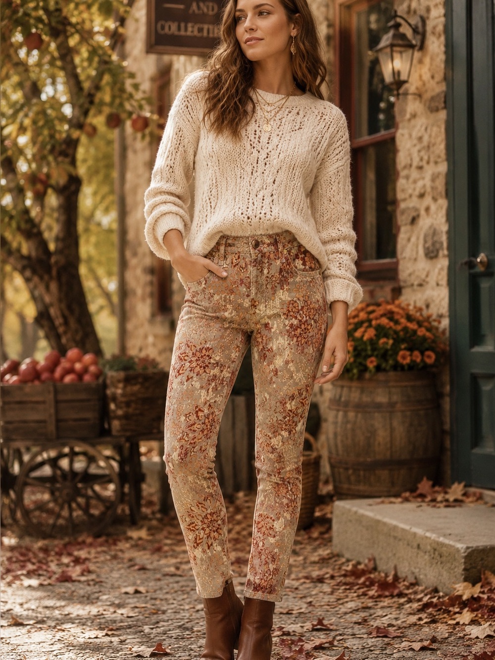Seven7 Ultra High Rise Skinny Corduroy Jeans Floral Print Size 12 Fall Boho